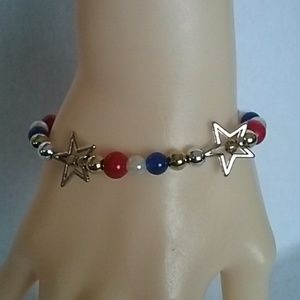 Red, white, and blue beaded stretch bracelet